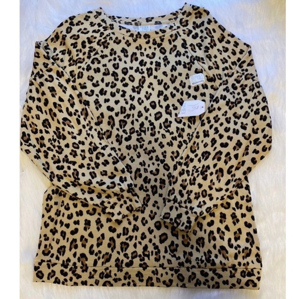 Time And Tru Maternity Sweater Womens Size Small Leopard Balloon Sleeve Shirt